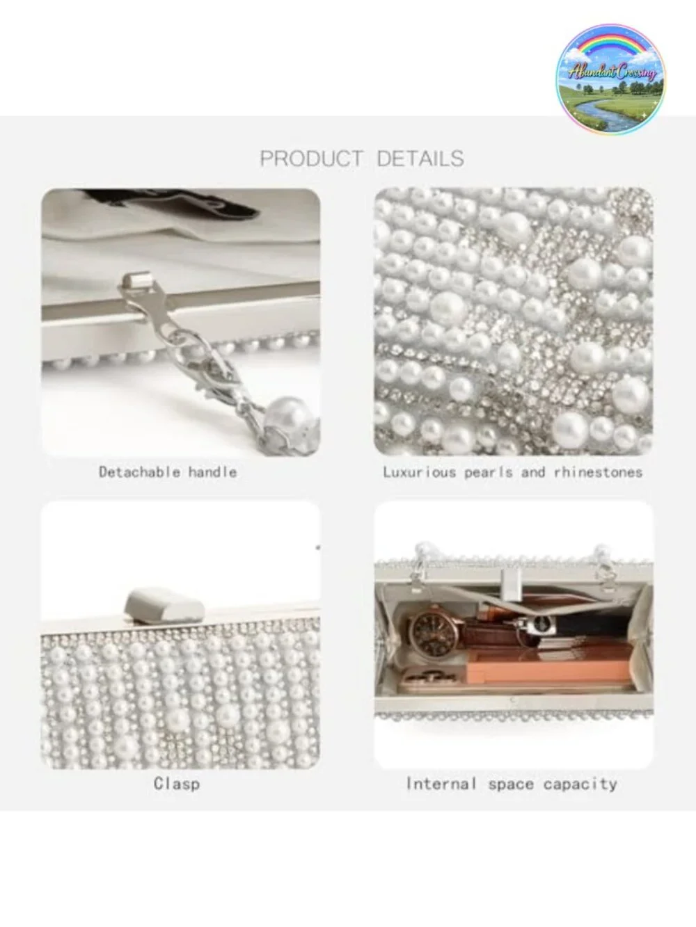 Rhinestone Evening Bag Clutch Purse Pearl Crystal Bridal Wedding Party